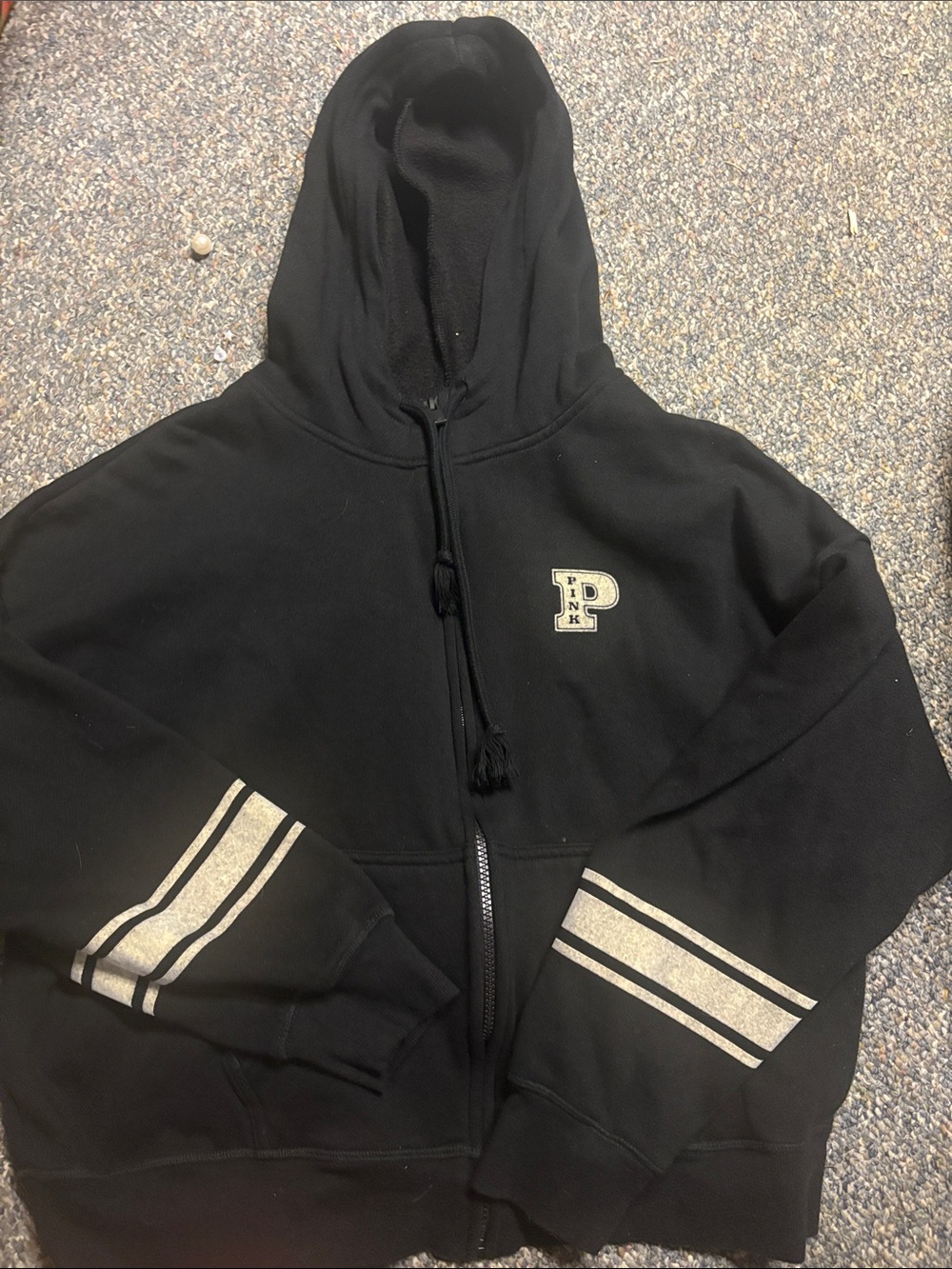 PINK Victoria's Secret Black Hoodie with Metallic Stripe Details